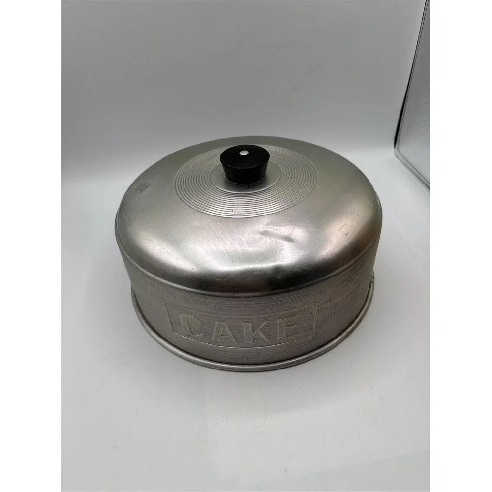 Vtg. Aluminum Metal Retro Cake Pie Cover Dome Lid w/ Handle 10” Party Preowned
